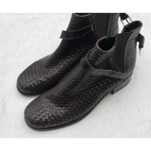 Brighton Women's Woven Leather Ankle Boots Brown Size 7.5M New Without Box