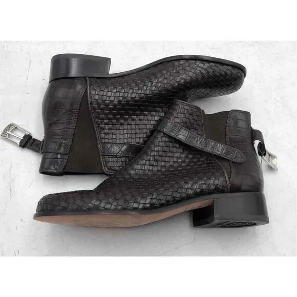 Brighton Women's Woven Leather Ankle Boots Brown Size 7.5M New Without Box