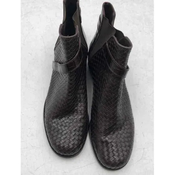 Brighton Women's Woven Leather Ankle Boots Brown Size 7.5M New Without Box