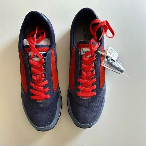 Brooks NWT Red and Blue Chariot Retro Suede Lace Up Sneakers