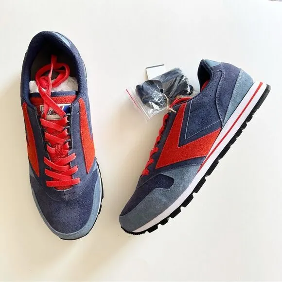 Brooks NWT Red and Blue Chariot Retro Suede Lace Up Sneakers