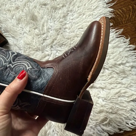 Brown and Blue Western Cowboy Boots