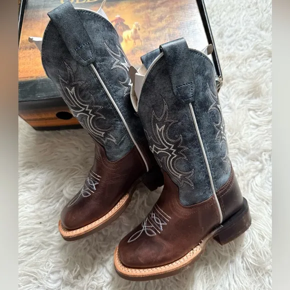 Brown and Blue Western Cowboy Boots