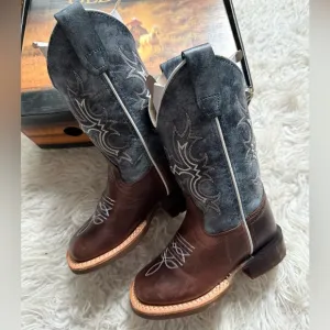 Brown and Blue Western Cowboy Boots