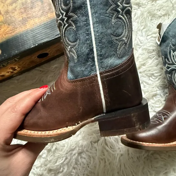 Brown and Blue Western Cowboy Boots