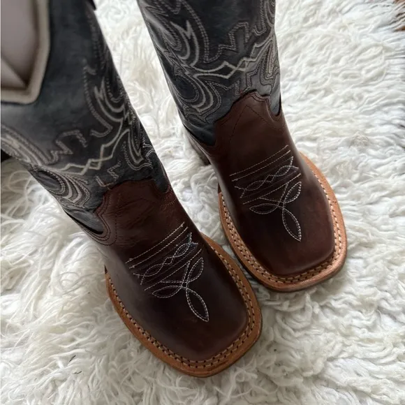 Brown and Blue Western Cowboy Boots