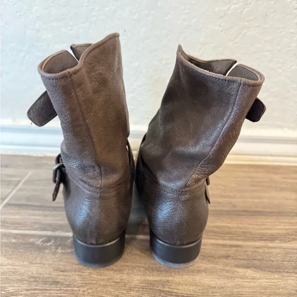 Brown Leather Biker Double Buckle Slip On Ankle Prada Boots