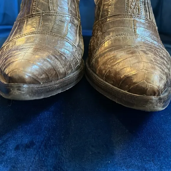 Brown Leather Pointy Toe Western Mules Alligator Snake Slip-on Cowboy Boots