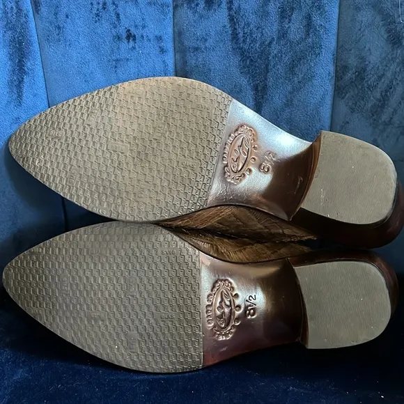 Brown Leather Pointy Toe Western Mules Alligator Snake Slip-on Cowboy Boots