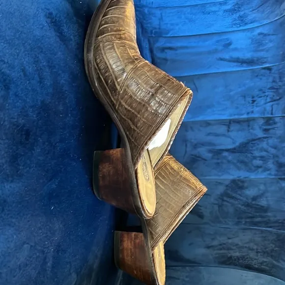 Brown Leather Pointy Toe Western Mules Alligator Snake Slip-on Cowboy Boots