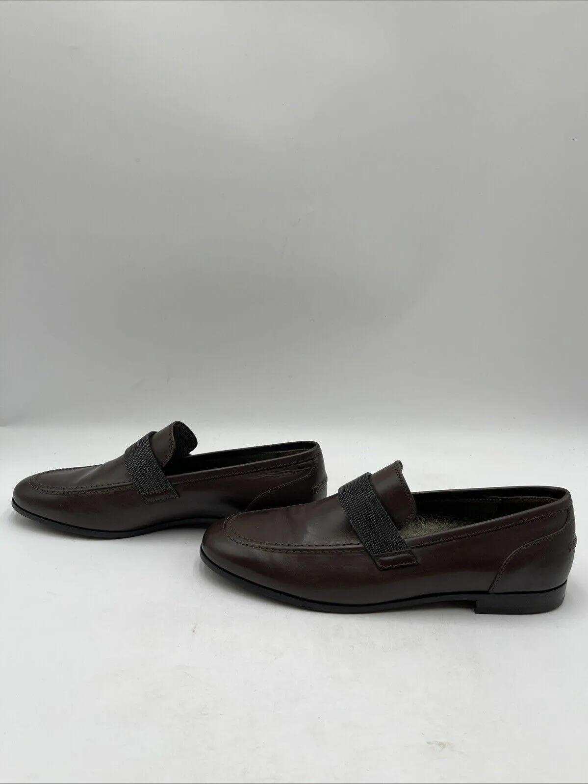 Brunello Cucinelli Leather Loafers Brown Size 39 - Very Good