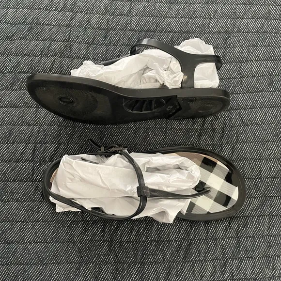 Burberry Black and Beige Classic Check Sandals
