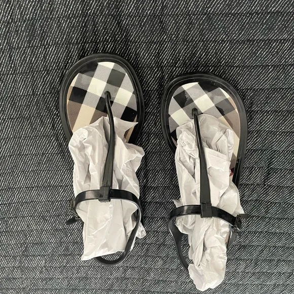 Burberry Black and Beige Classic Check Sandals