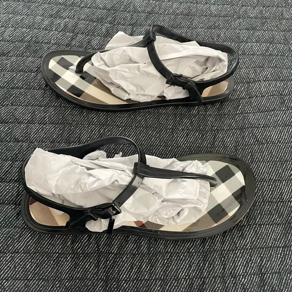 Burberry Black and Beige Classic Check Sandals