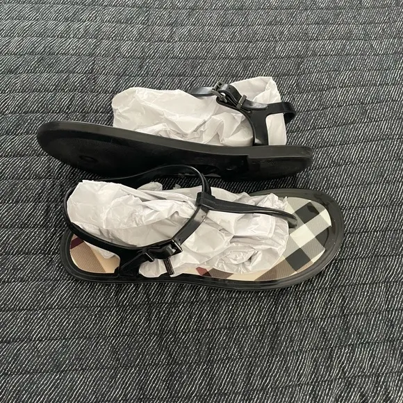 Burberry Black and Beige Classic Check Sandals