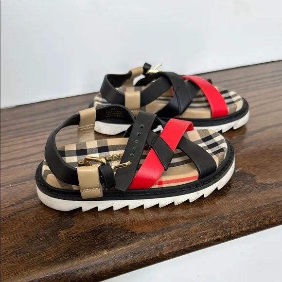 Burberry Black and Red Strappy Sandals
