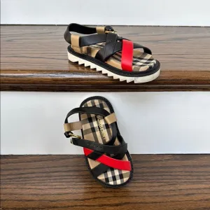 Burberry Black and Red Strappy Sandals