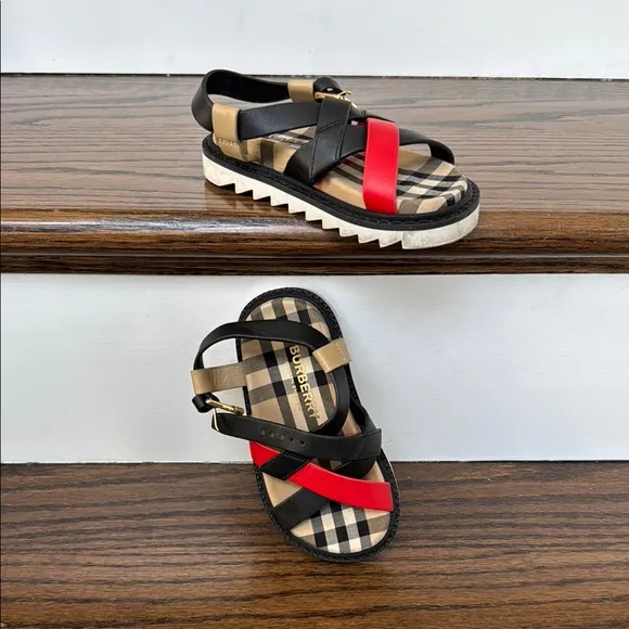 Burberry Black and Red Strappy Sandals