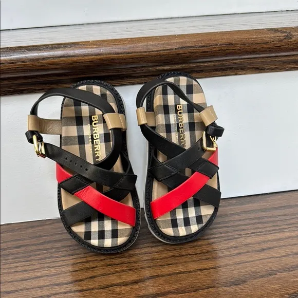 Burberry Black and Red Strappy Sandals