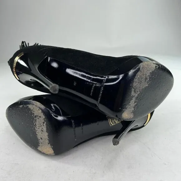 Burberry Nadison Fringe Peep-Toe Ankle Bootie Size 38 US 7.5 Black Heels Boots