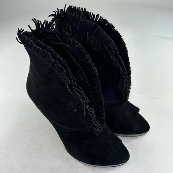 Burberry Nadison Fringe Peep-Toe Ankle Bootie Size 38 US 7.5 Black Heels Boots