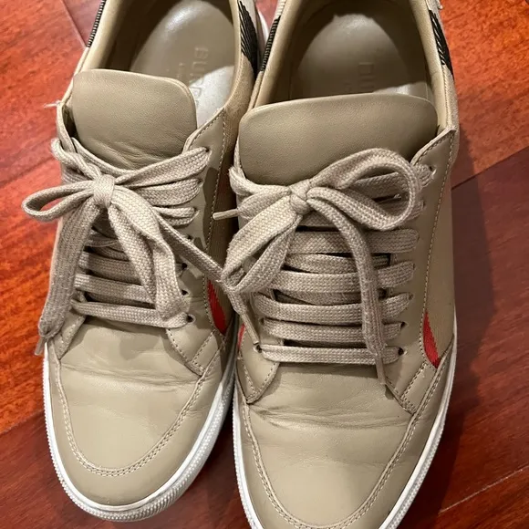 Burberry Tan and Red Sneakers with Suede Finish 🔥weekend lowest price 🔥