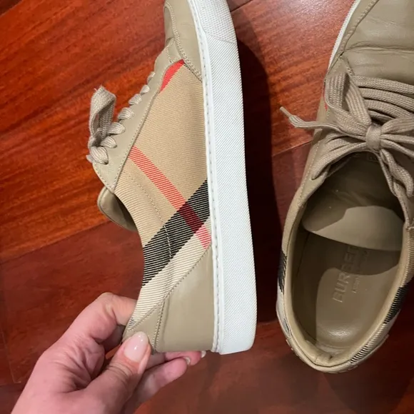 Burberry Tan and Red Sneakers with Suede Finish 🔥weekend lowest price 🔥
