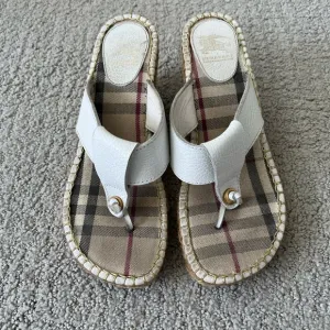 Burberry White and Beige Check Sandals