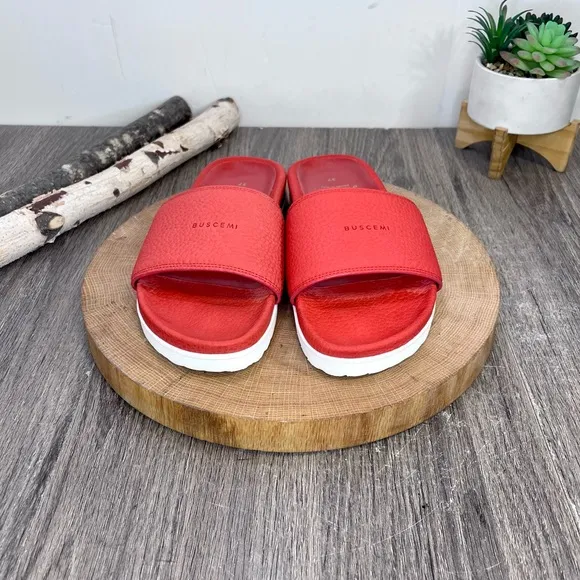 *Buscemi | Red Classic Leather Slide Sandals Made in Italy Size 37/7