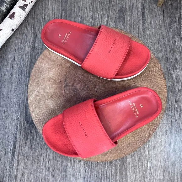 *Buscemi | Red Classic Leather Slide Sandals Made in Italy Size 37/7