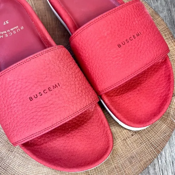 *Buscemi | Red Classic Leather Slide Sandals Made in Italy Size 37/7