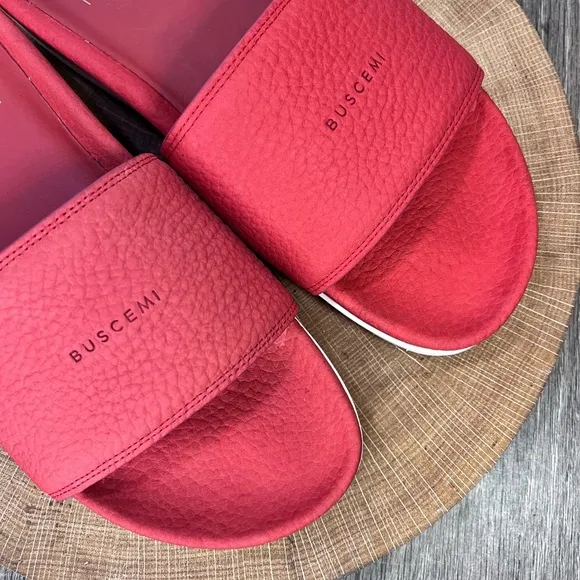 *Buscemi | Red Classic Leather Slide Sandals Made in Italy Size 37/7