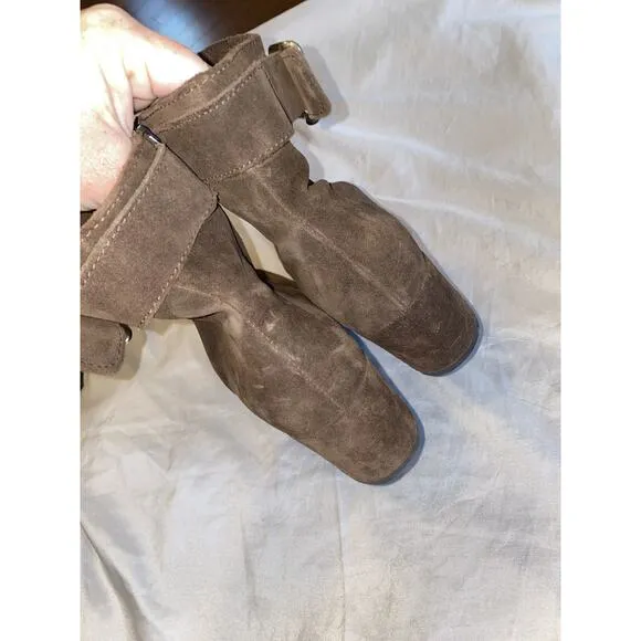 C La Canadienne Jesse Women's 9.5 M Brown Suede Buckle Strap Block Bootie Boots
