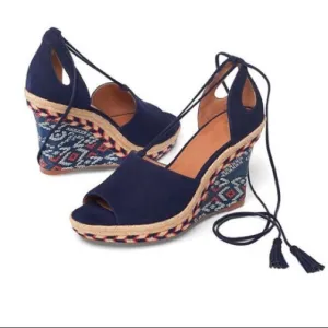 Cabi Classic Navy Isla Suede Wedge Woman’s Size 6 New in box