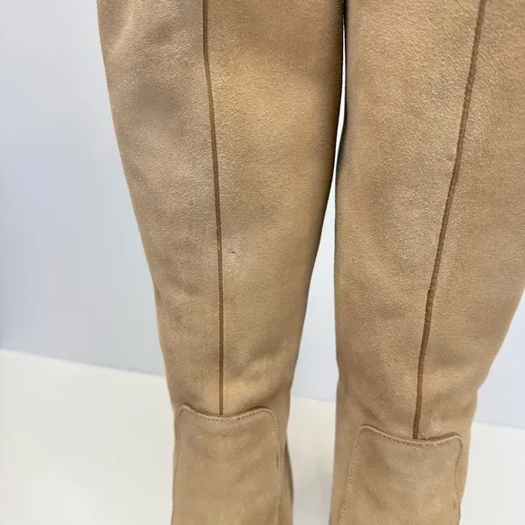 CALVIN KLEIN Beige suede SOLEDAD tall wedge boots size 9