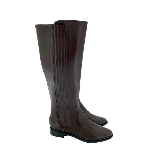 Calvin Klein Boots Finley Brown Leather Knee High Coffee Bean SZ 6.5 New