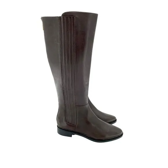 Calvin Klein Boots Finley Brown Leather Knee High Coffee Bean SZ 6.5 New