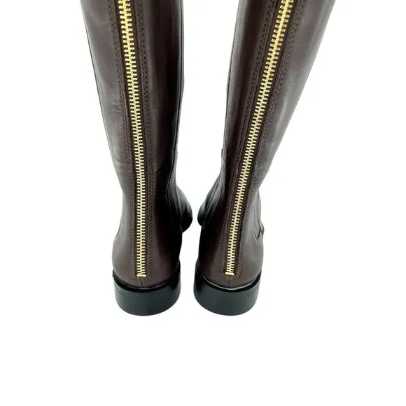 Calvin Klein Boots Finley Brown Leather Knee High Coffee Bean SZ 6.5 New