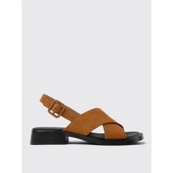 Camper Flat Leather Strap Sandals Women Brown