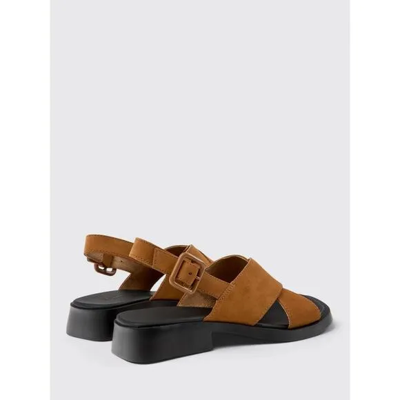 Camper Flat Leather Strap Sandals Women Brown