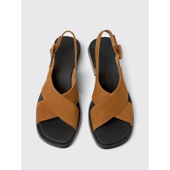 Camper Flat Leather Strap Sandals Women Brown