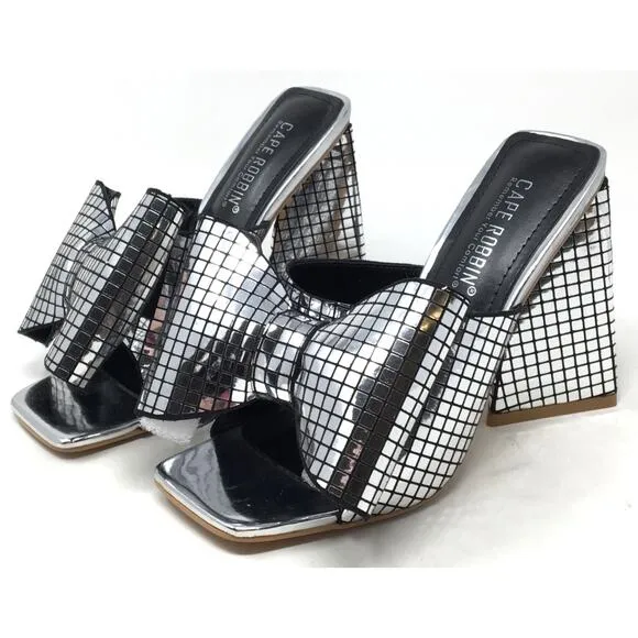 Cape Robbin Disco Ball Women's Size 6.5 Silver Oversized Bow High Heeled Sandals