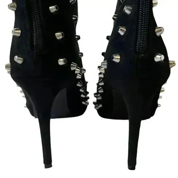 Cape Robbin Faux Suede Mini-33 Studded Heeled Boots - Black - Thigh High - Sz 8