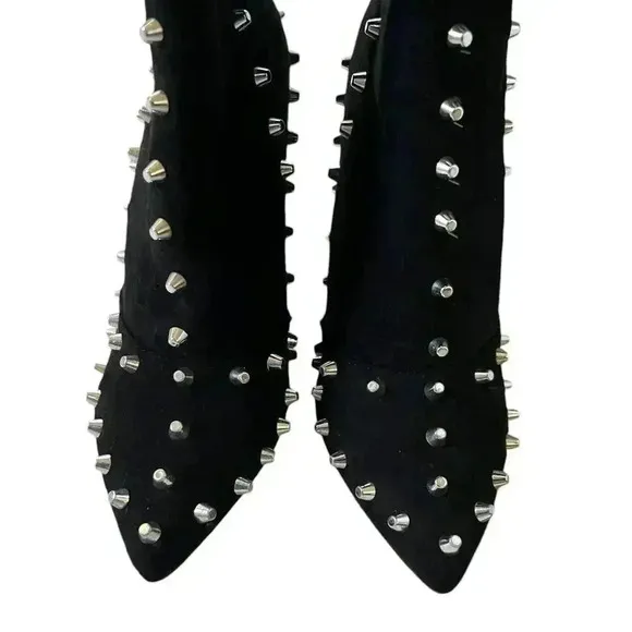Cape Robbin Faux Suede Mini-33 Studded Heeled Boots - Black - Thigh High - Sz 8