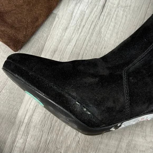 Carisma Made In Italy Black andBrown Suede Gold Chain Tall Boots Size 8