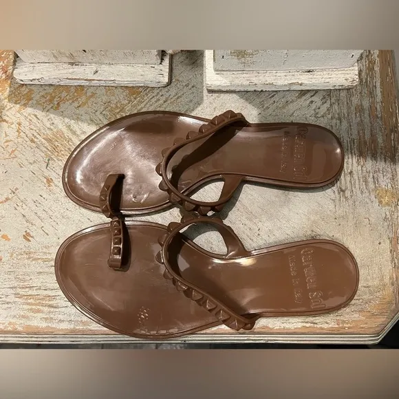 Carmen Sol Size 10 Maria Flat Brown Studded Sandals