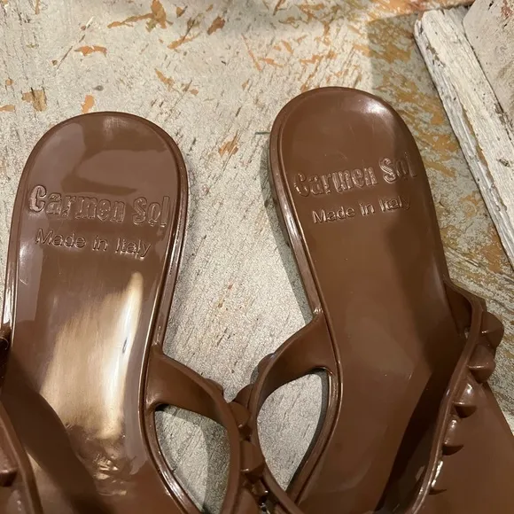 Carmen Sol Size 10 Maria Flat Brown Studded Sandals