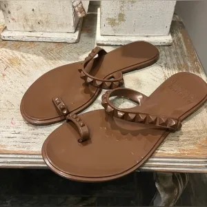 Carmen Sol Size 10 Maria Flat Brown Studded Sandals