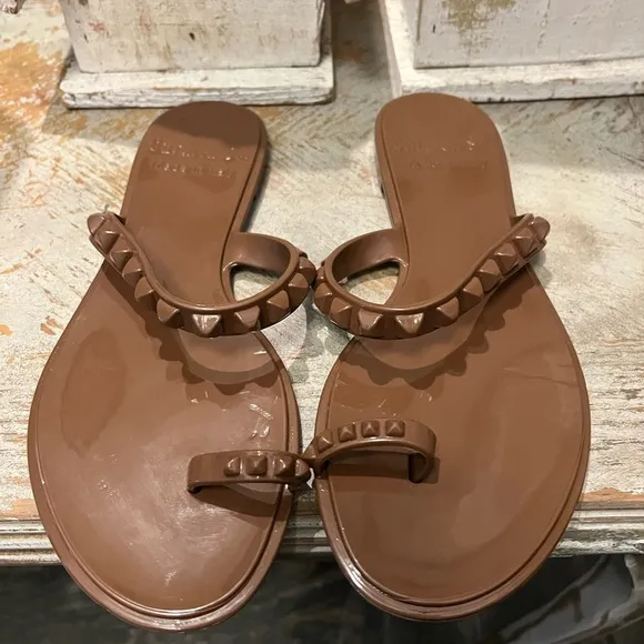Carmen Sol Size 10 Maria Flat Brown Studded Sandals