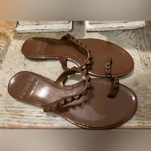 Carmen Sol Size 10 Maria Flat Brown Studded Sandals